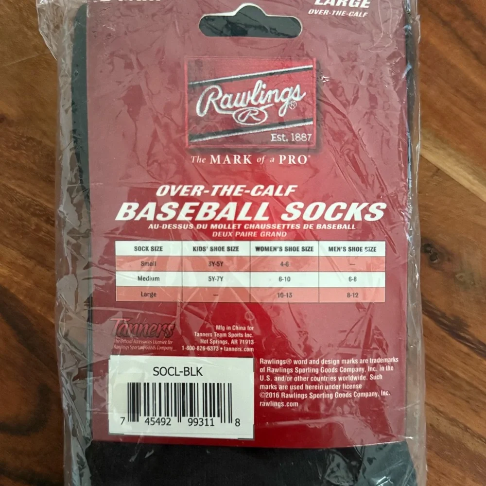 Rawlings Over-The-Calf Baseball Socks‎ Black Large - 2 Pairs